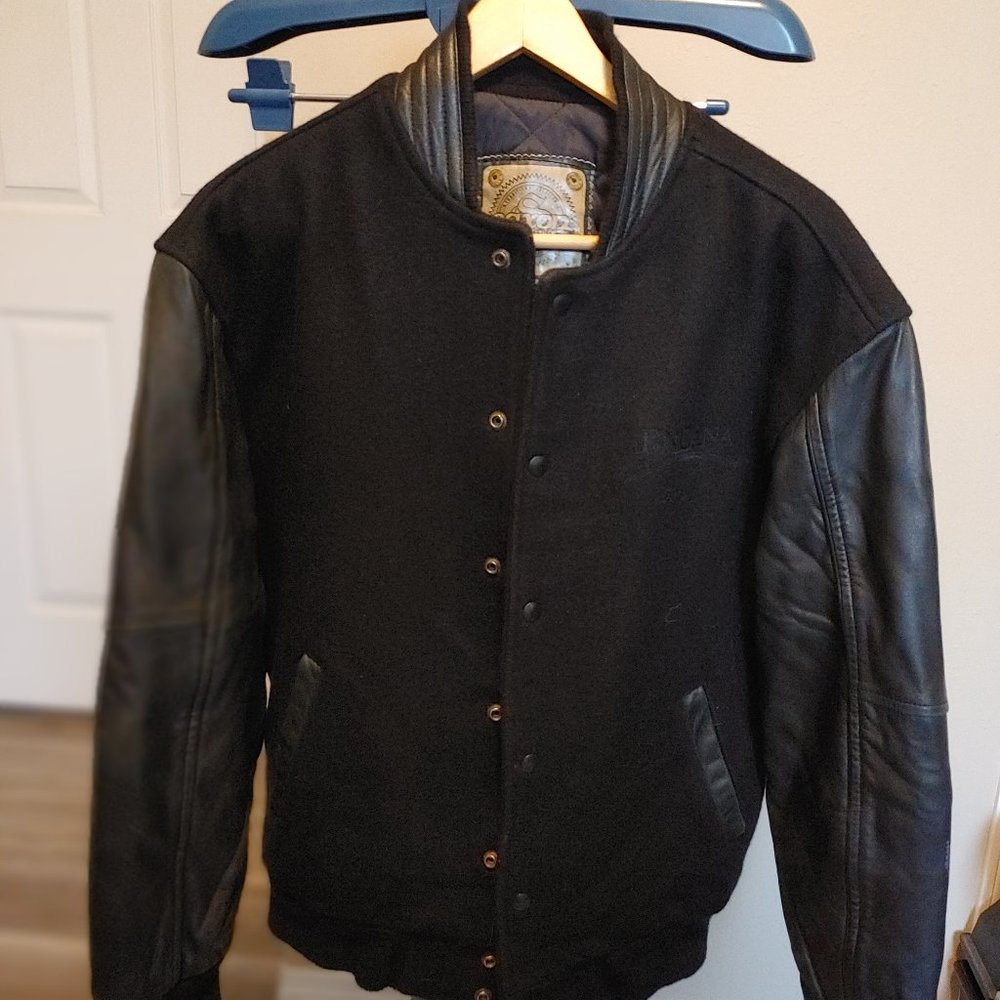 Saxon Leather & Wool Varsity Jacket - Black Men's Medium - Encana Logo